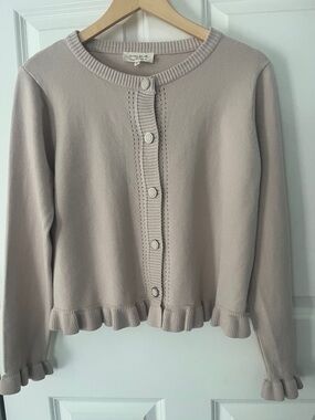 Vila Milano ruffle cardigan, sand color with ballet pink tone sz medium